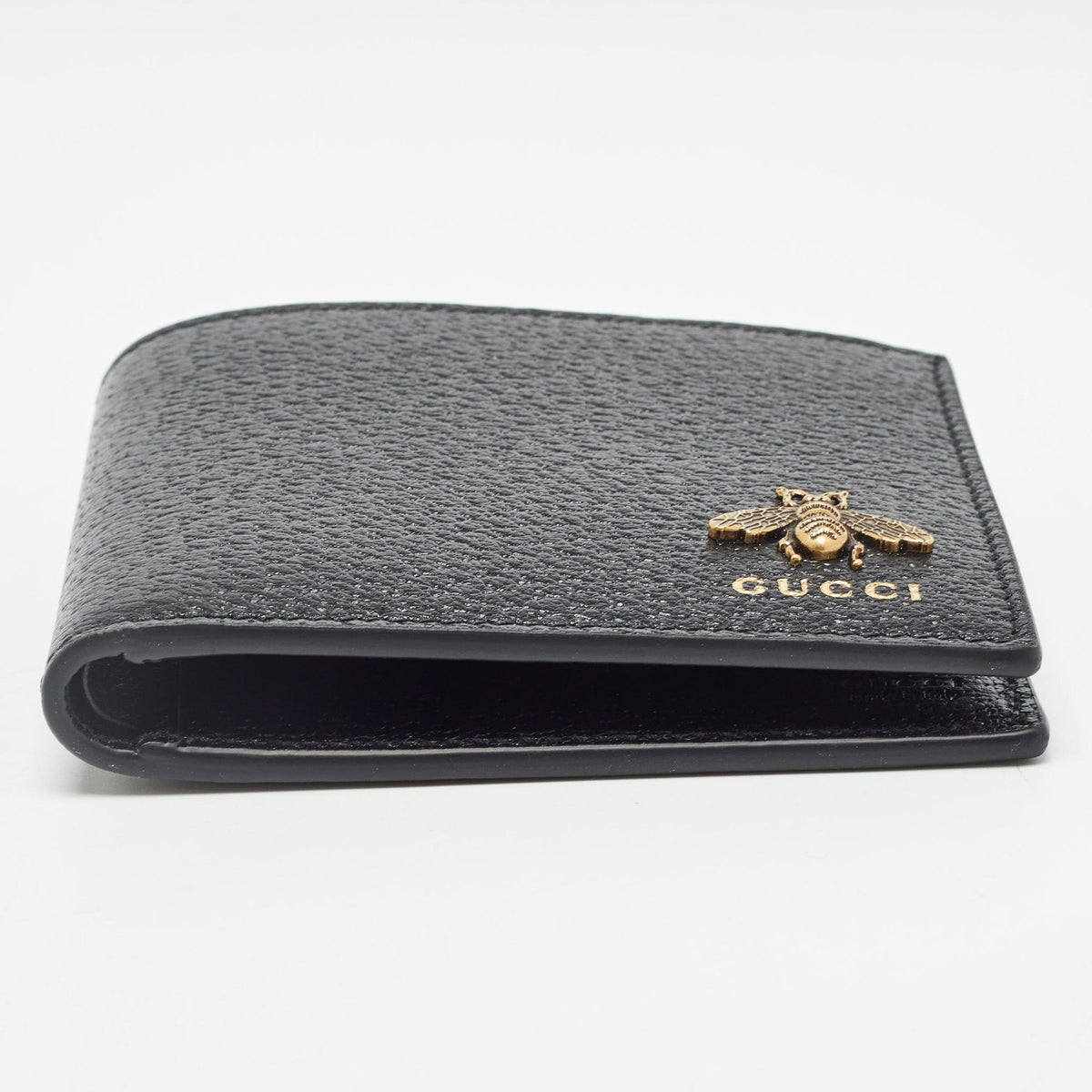GUCCI Black Leather Animalier Bifold Compact Wallet