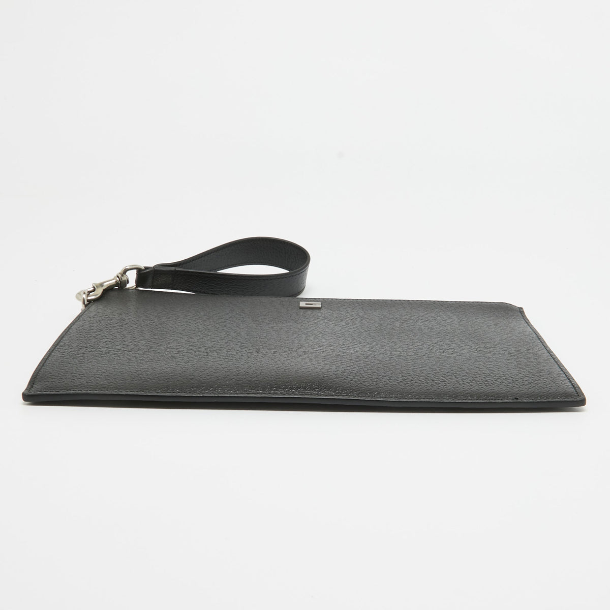 GUCCI Black Leather Square G Wristlet Clutch