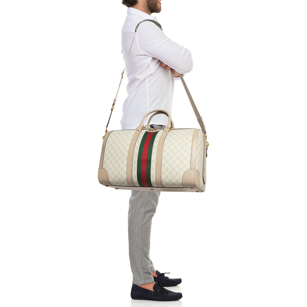 GUCCI Beige GG Supreme Canvas Medium Savoy Duffle Bag