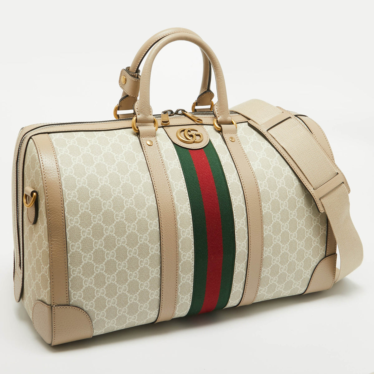 GUCCI Beige GG Supreme Canvas Medium Savoy Duffle Bag