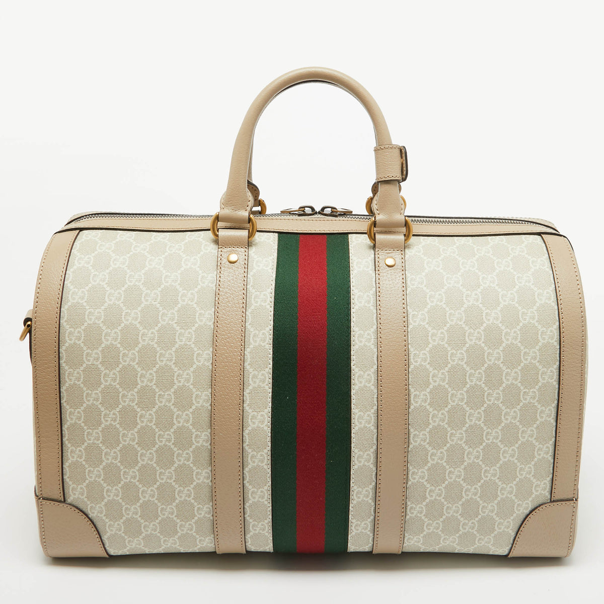 GUCCI Beige GG Supreme Canvas Medium Savoy Duffle Bag
