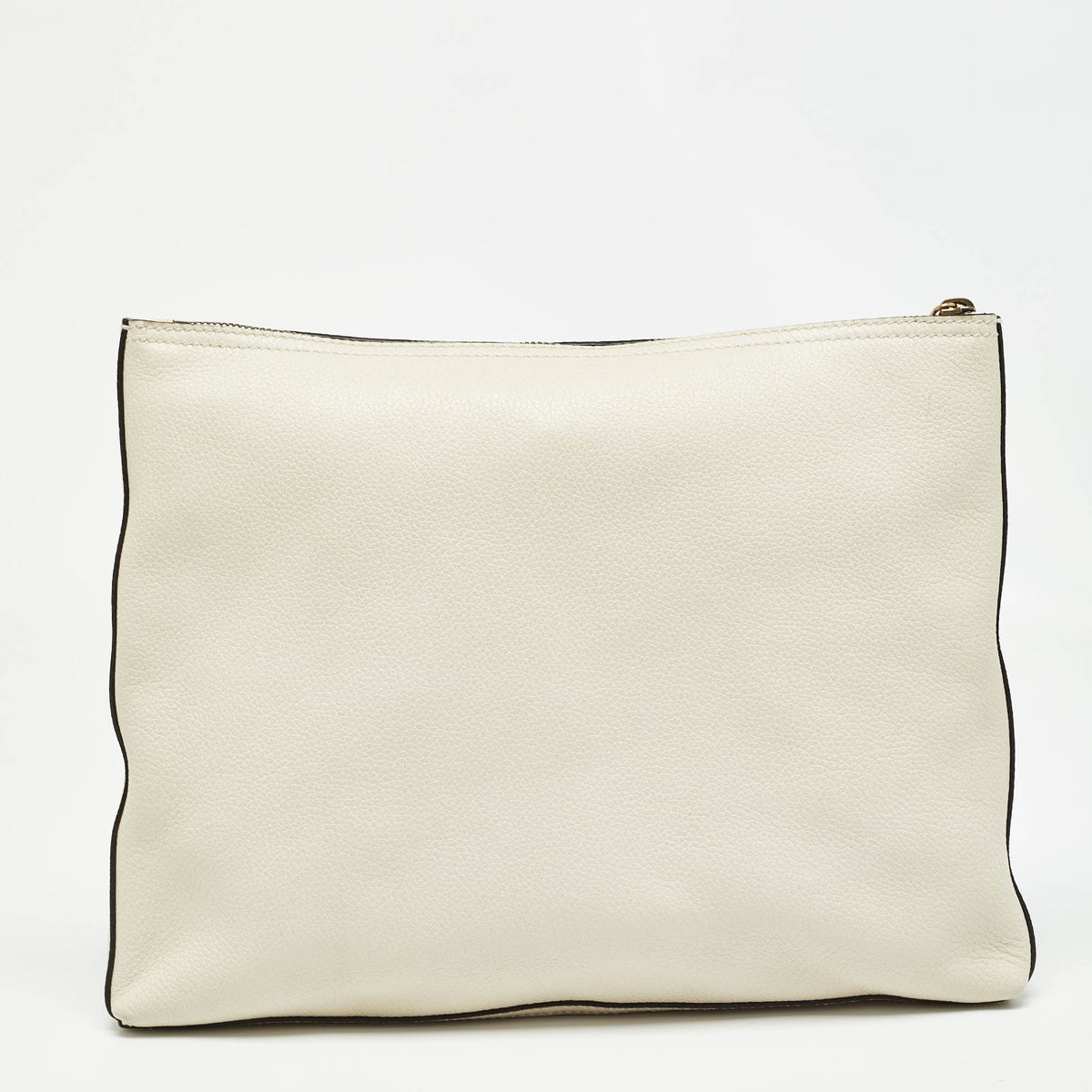 GUCCI Off White Leather Logo Print Zip Pouch