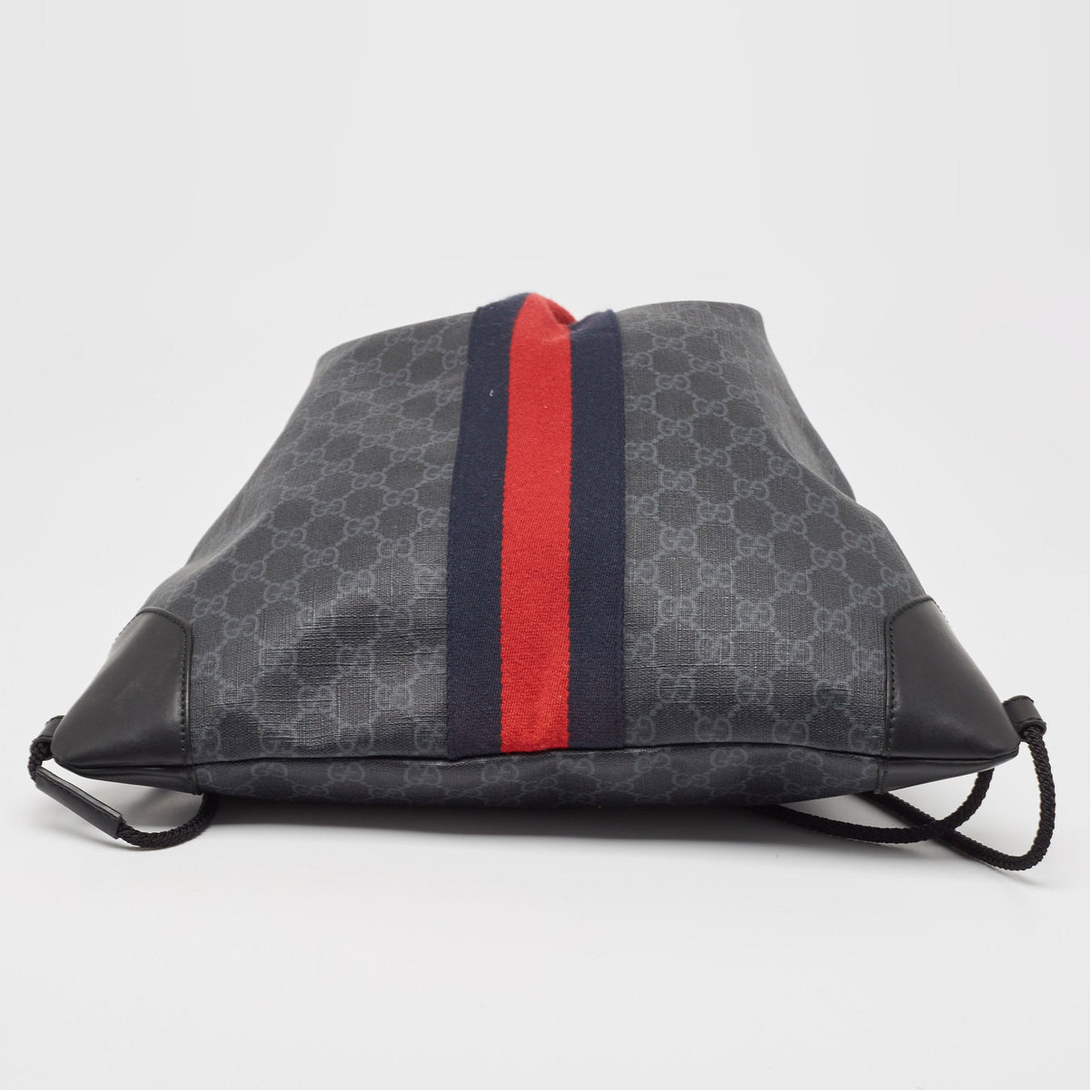 GUCCI Black GG Supreme Canvas and Leather Drawstring Backpack
