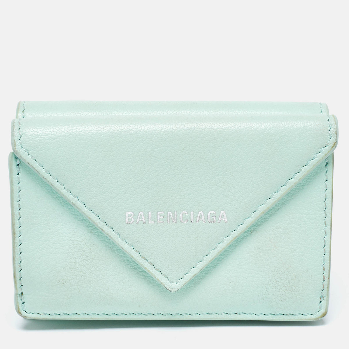 balenciaga Mint Green Leather Mini Papier Wallet