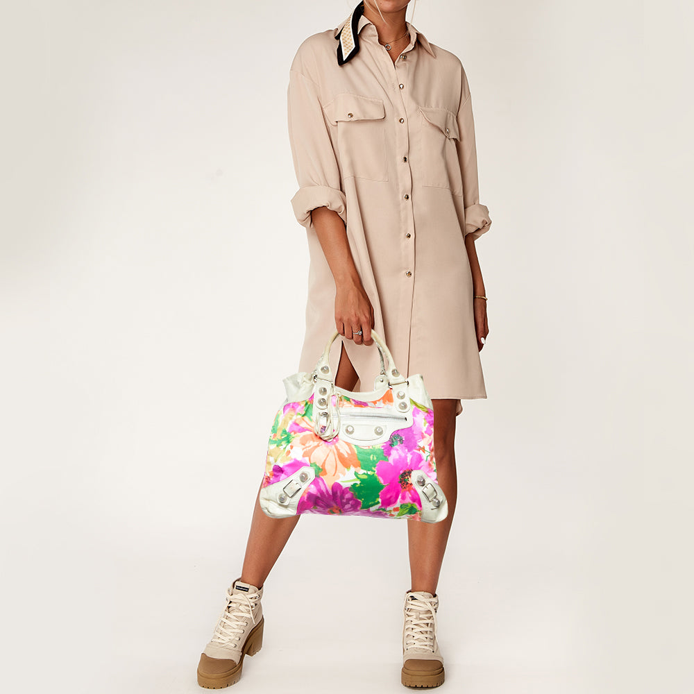 balenciaga Multicolor Printed Nylon and Leather GSH Brief Bag