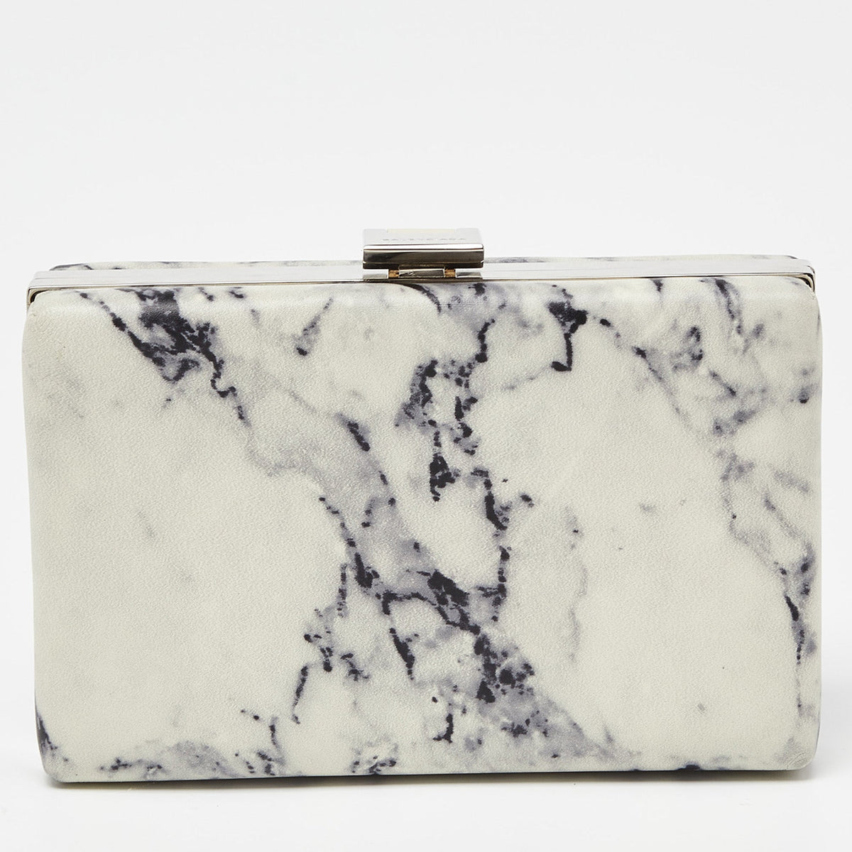 balenciaga Off White/Black Marble Leather Le Dix Minaudiere Box Clutch