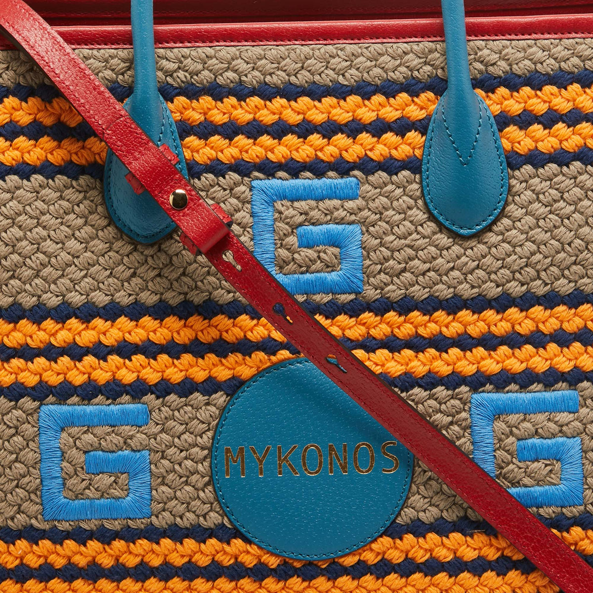 GUCCI Multicolor Woven Fabric and Leather Square G Mykonos Tote