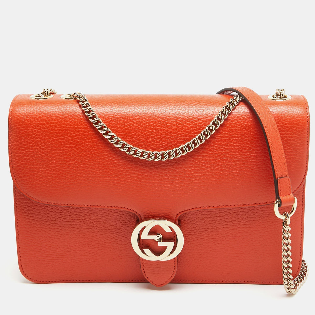 GUCCI Orange Leather Dollar Interlocking G Shoulder Bag