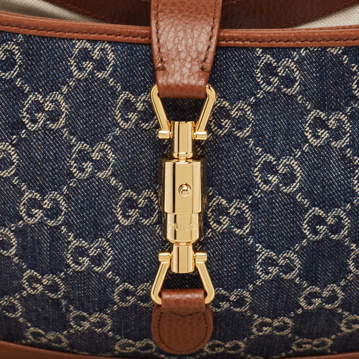 GUCCI Brown/Blue GG Denim and Leather Jackie 1961 Shoulder Bag