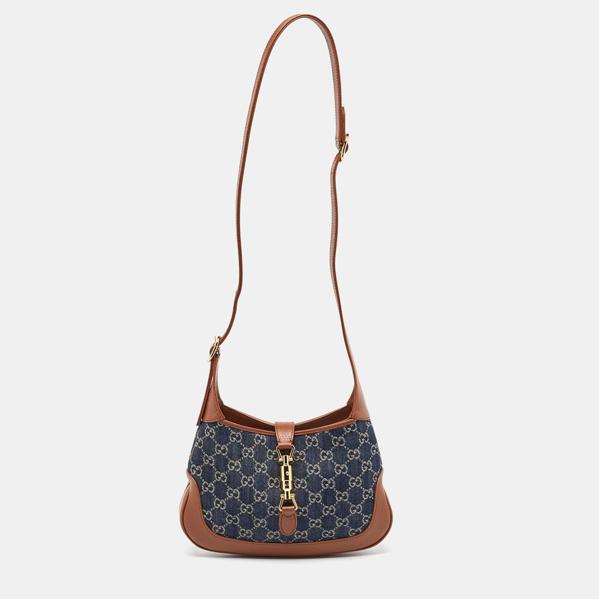 GUCCI Brown/Blue GG Denim and Leather Jackie 1961 Shoulder Bag