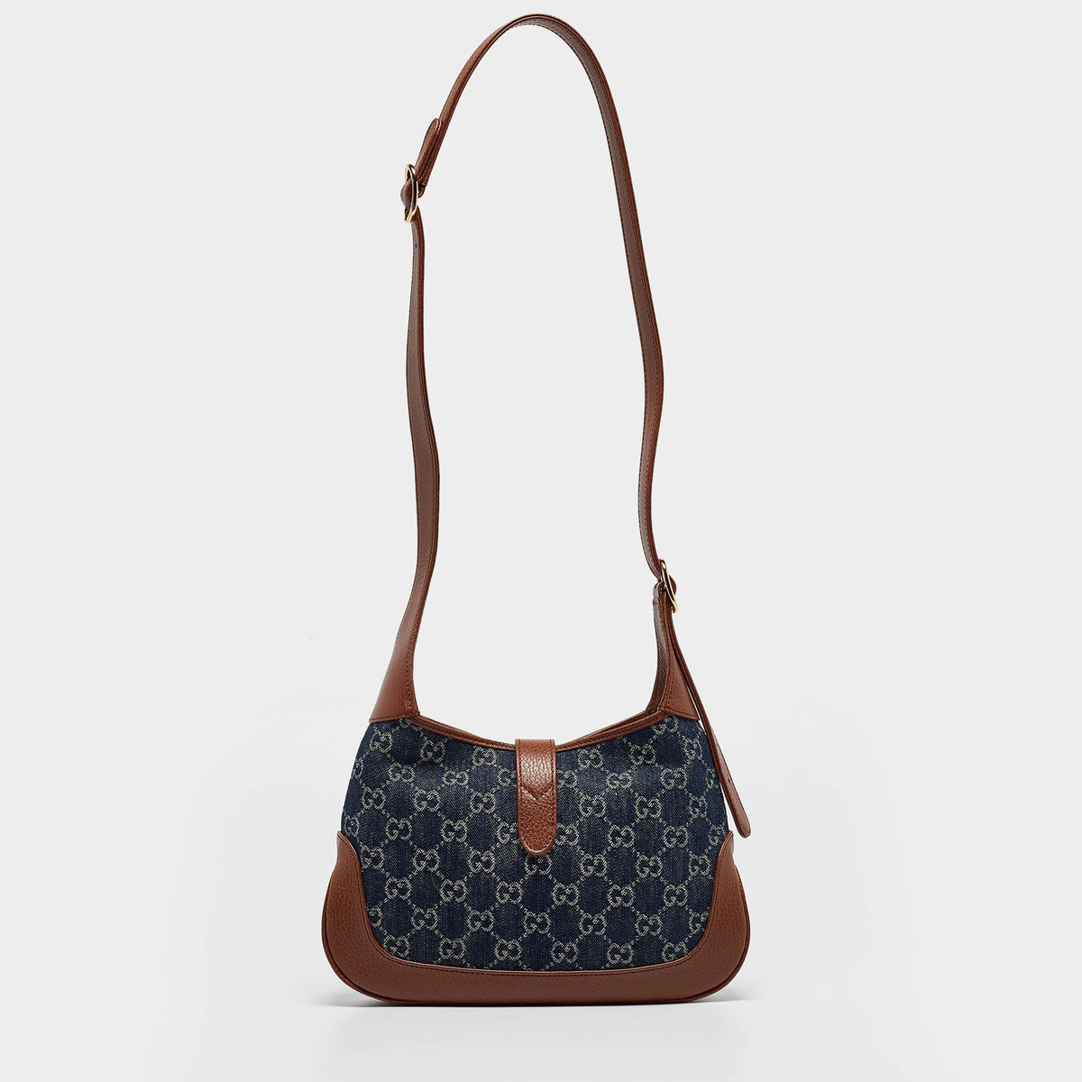 GUCCI Blue/Brown GG Denim and Leather Small Jackie 1961 Hobo