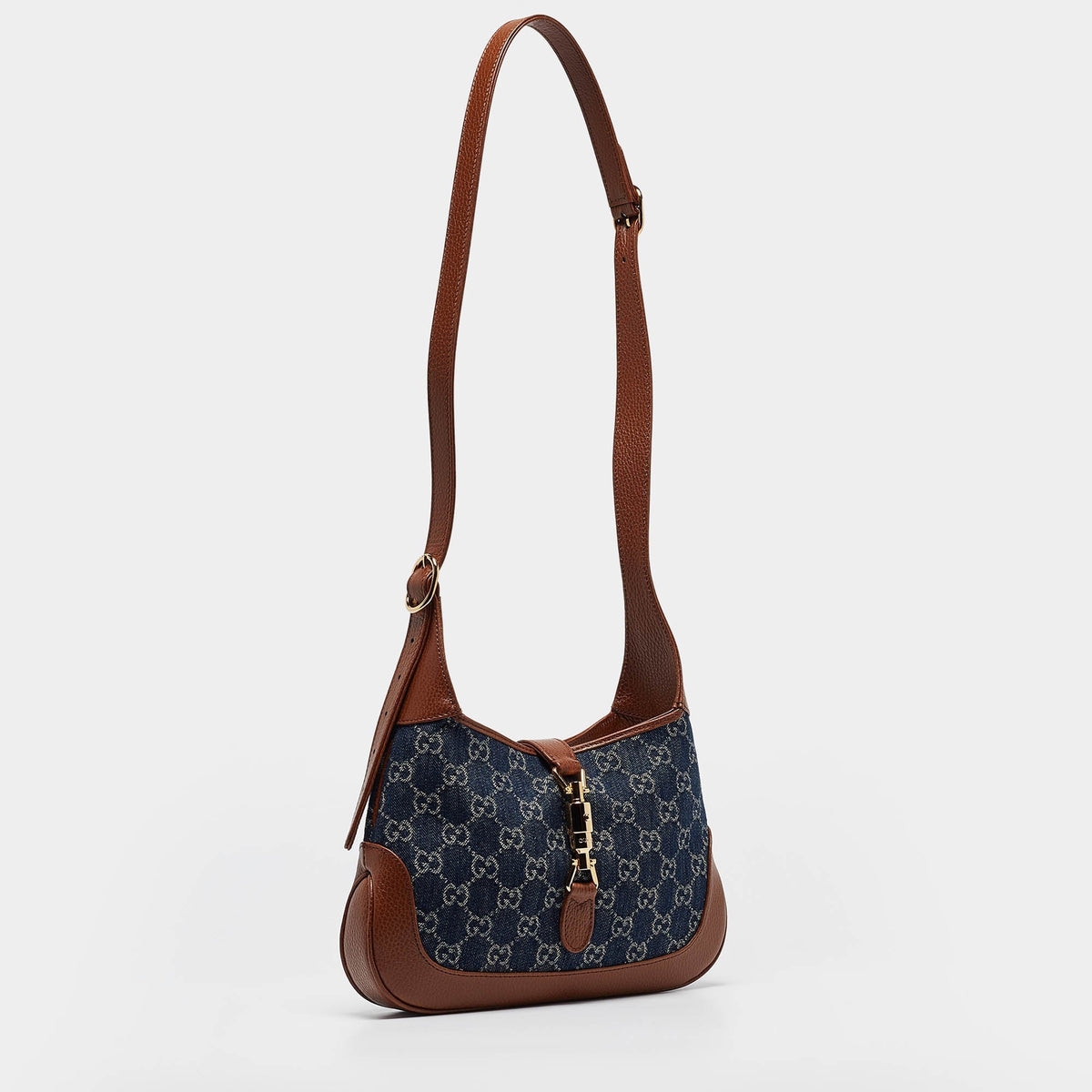 GUCCI Blue/Brown GG Denim and Leather Small Jackie 1961 Hobo