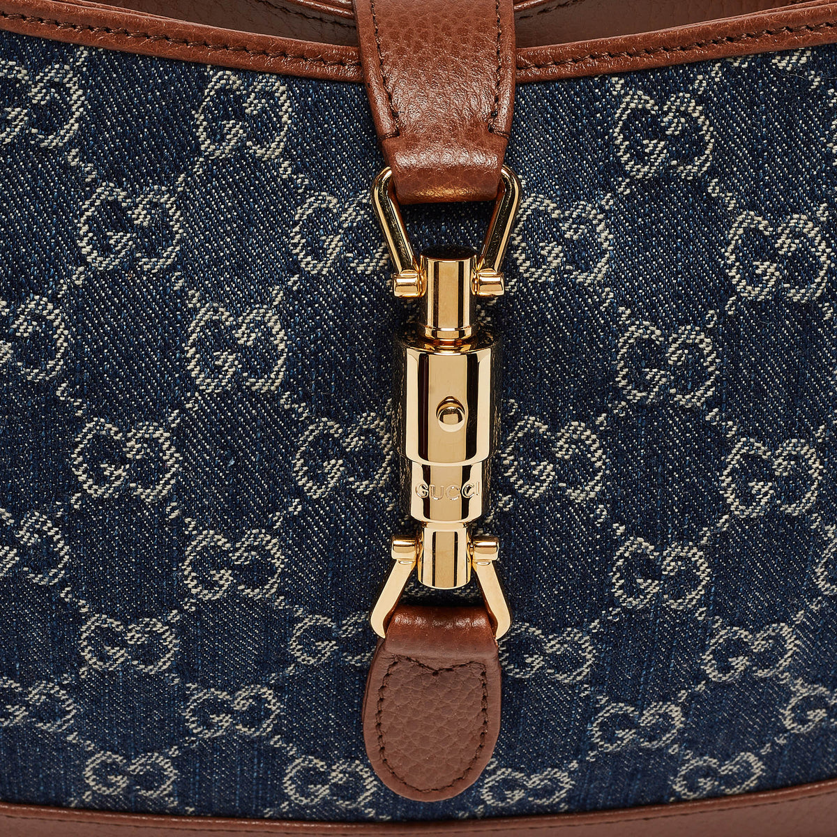 GUCCI Blue/Brown GG Denim and Leather Small Jackie 1961 Hobo