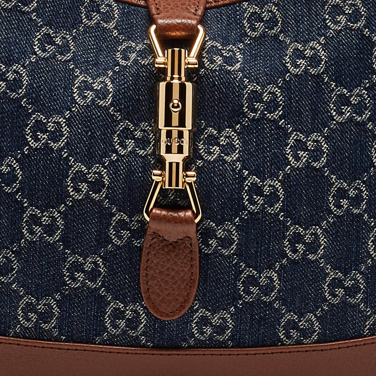 GUCCI Blue/Brown GG Denim and Leather Small Jackie 1961 Hobo