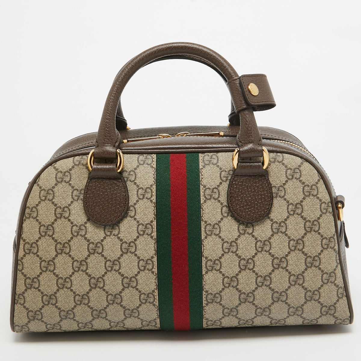 GUCCI Brown/Beige GG Canvas and Leather Medium Ophidia Satchel