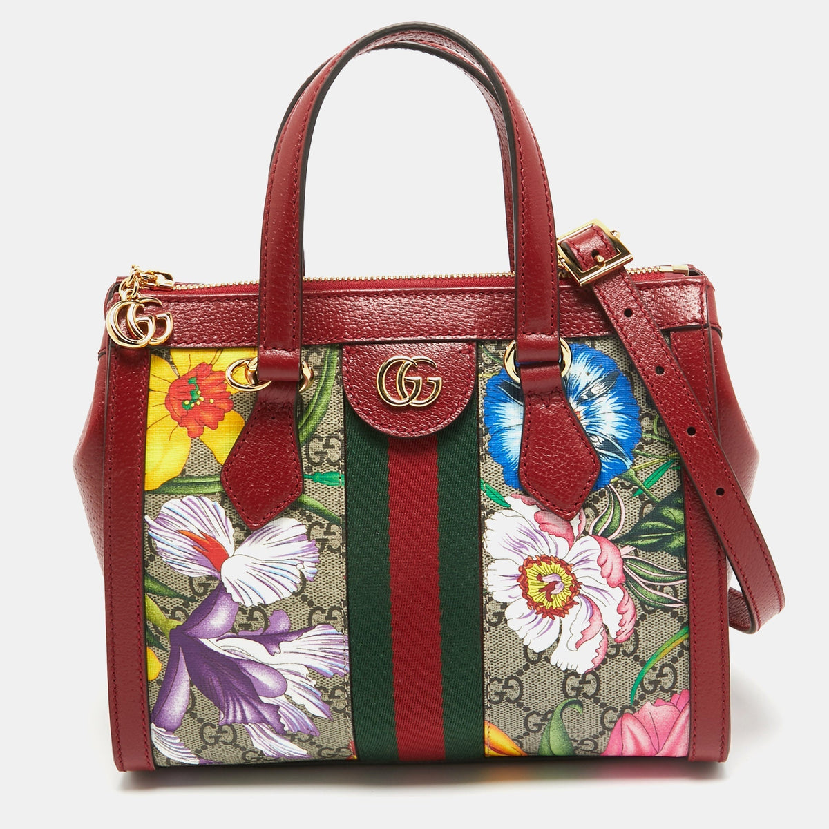 GUCCI Multicolor Floral GG Supreme Canvas Small Ophidia Tote