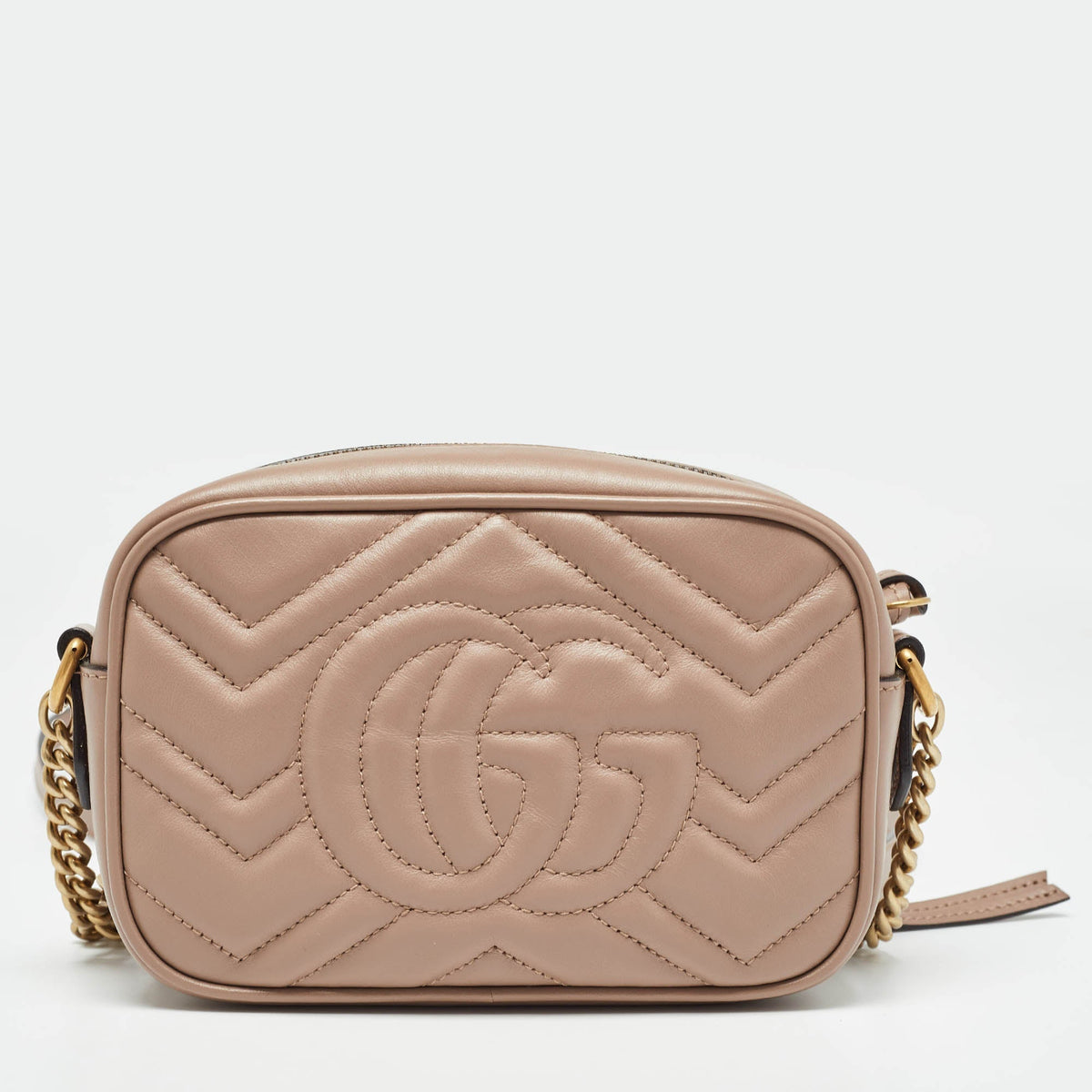 GUCCI Dusty Pink Matelasse Leather Mini GG Marmont Chain Shoulder Bag