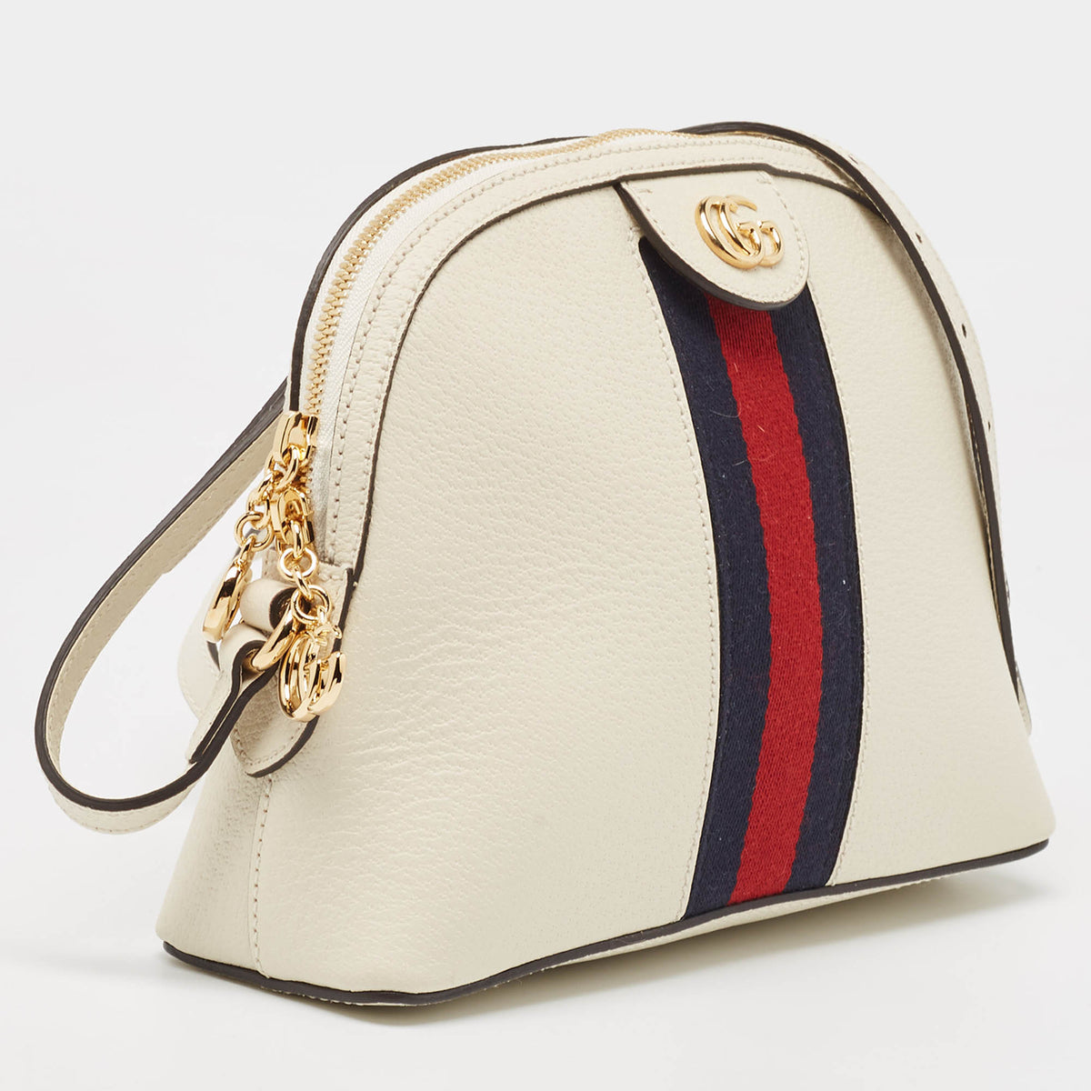 GUCCI White Leather Small Ophidia Shoulder Bag