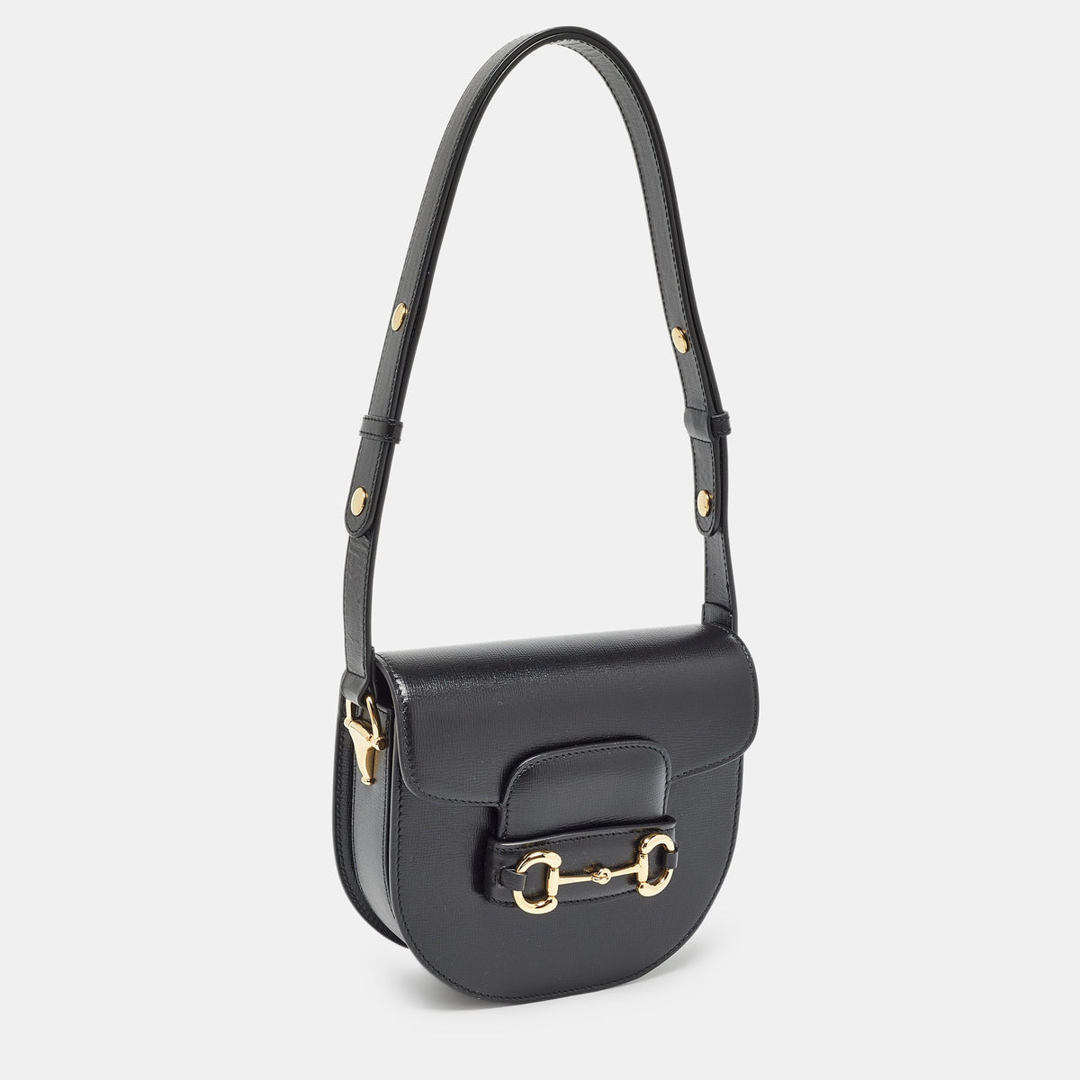 GUCCI Black Leather Mini Horsebit 1955 Rounded Bag