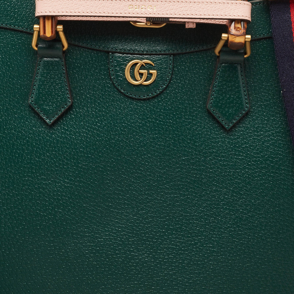 GUCCI Green Leather Bamboo Diana Tote