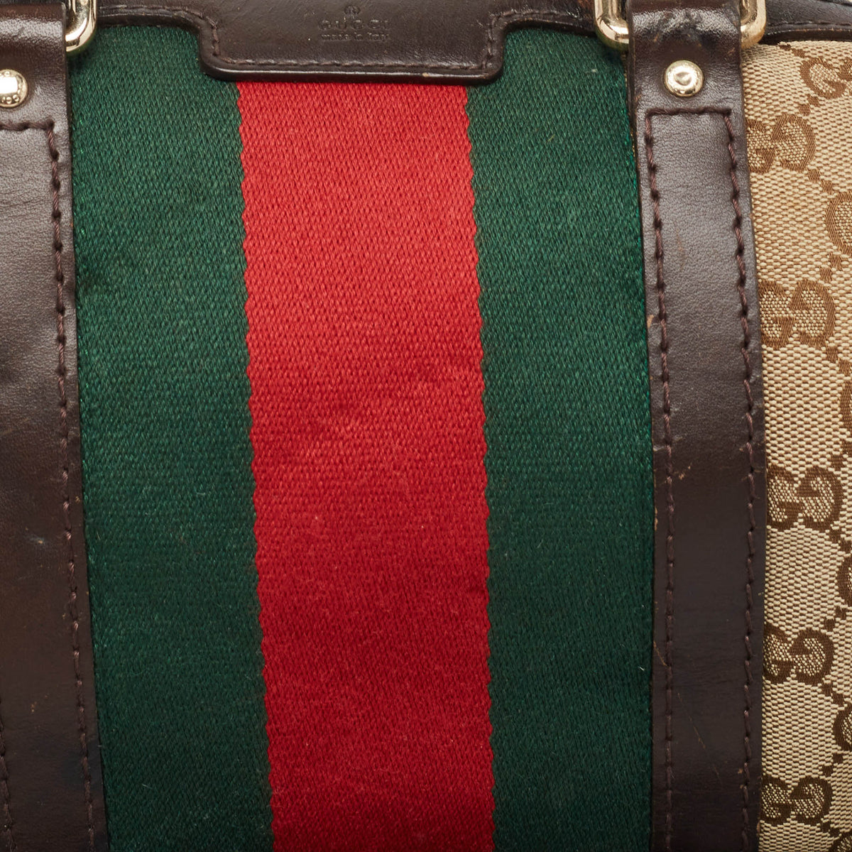 GUCCI Brown/Beige GG Canvas and Leather Small Web Joy Boston Bag