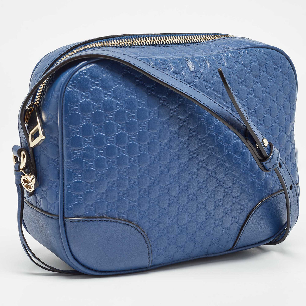 GUCCI Blue Micro ssima Leather Bree Crossbody Bag