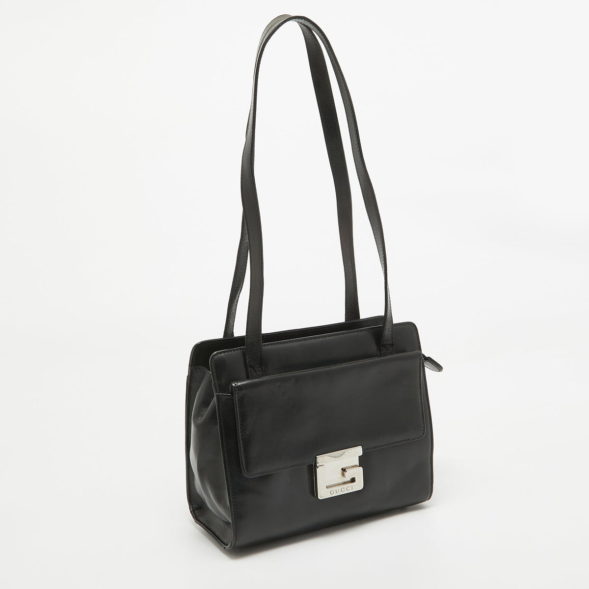 GUCCI Black Glossy Leather GG Square Box Tote