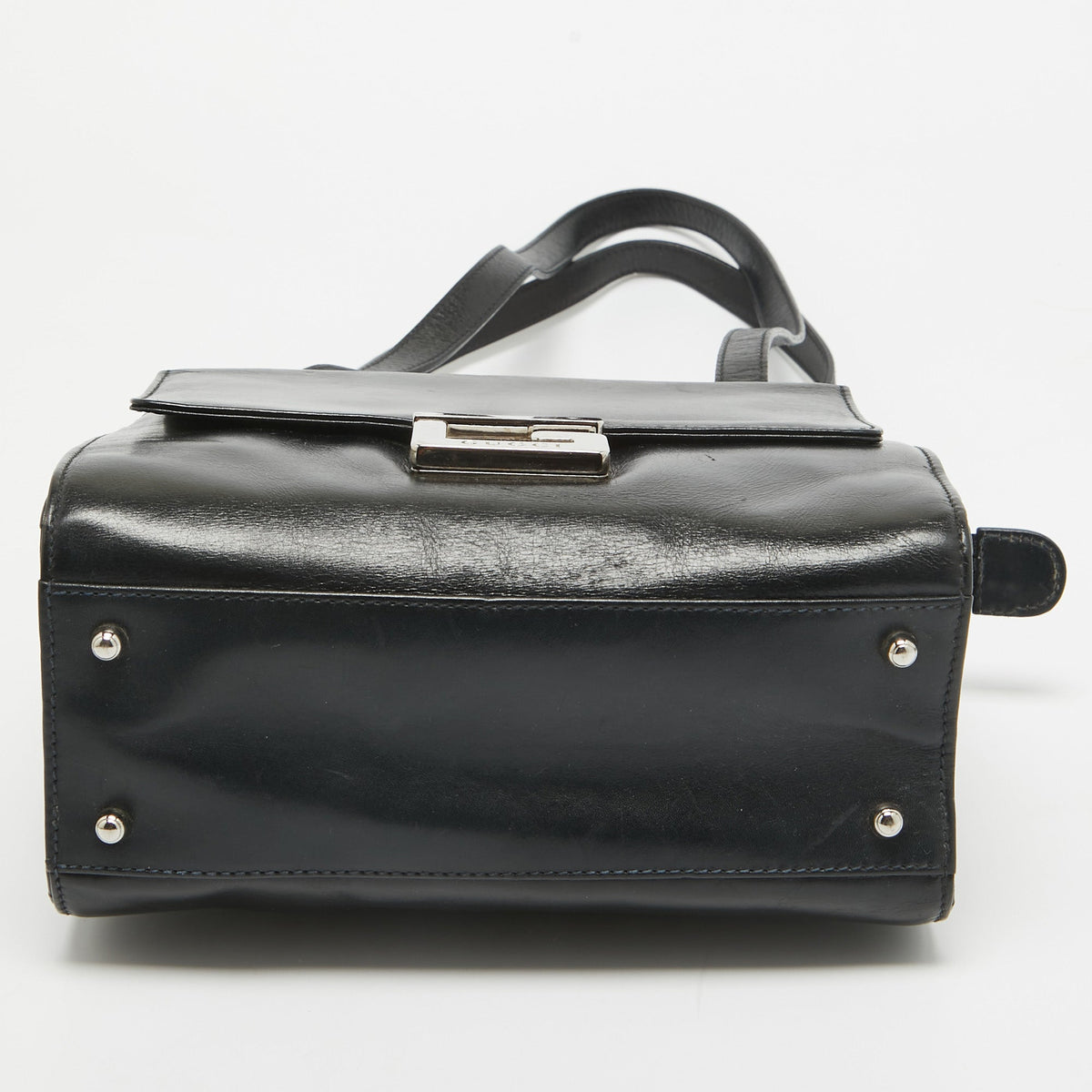 GUCCI Black Glossy Leather GG Square Box Tote