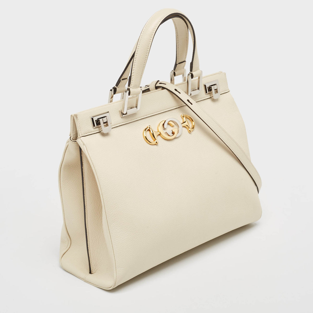GUCCI Off White Leather Medium Zumi Tote