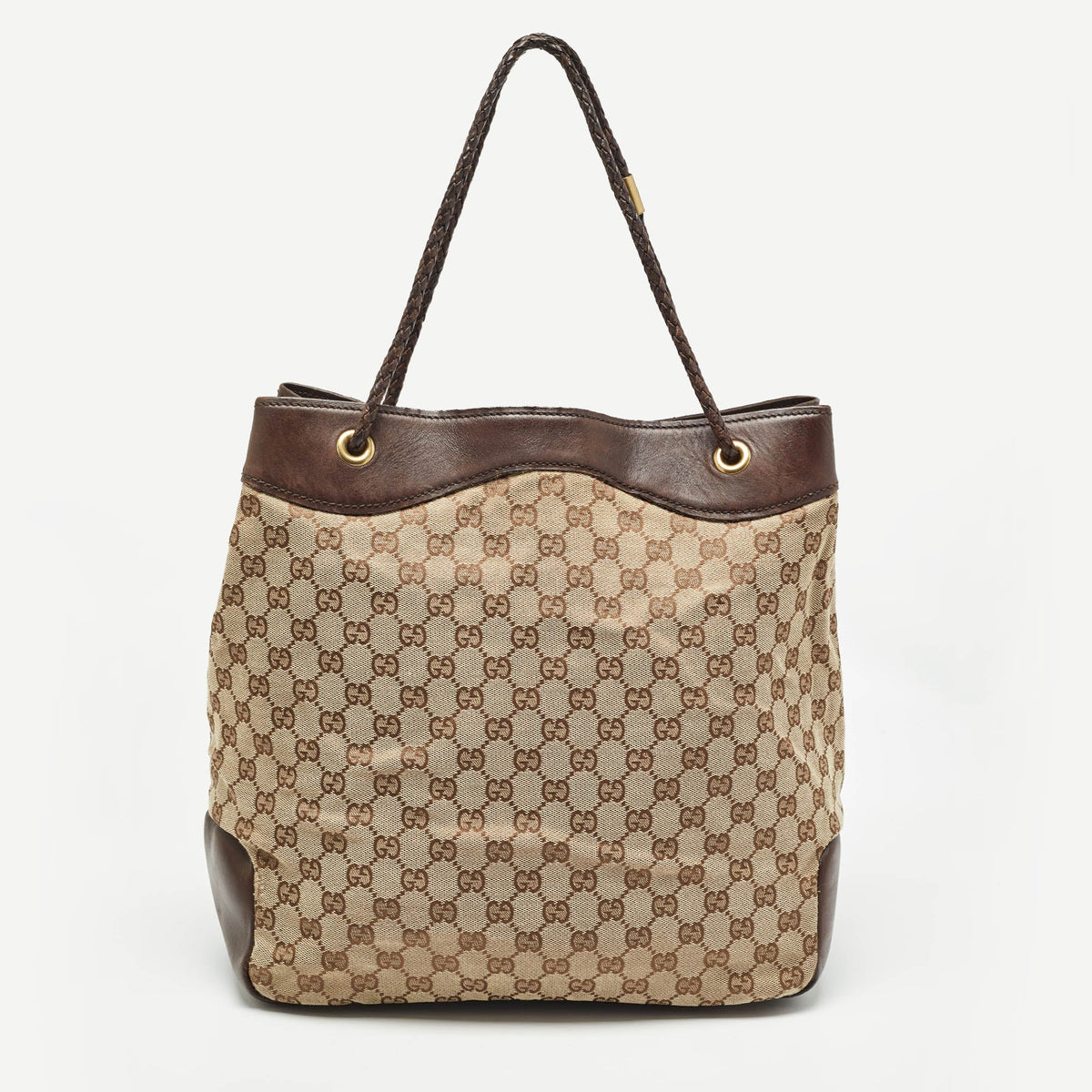 GUCCI Brown/Beige GG Canvas and Leather Gifford Tote