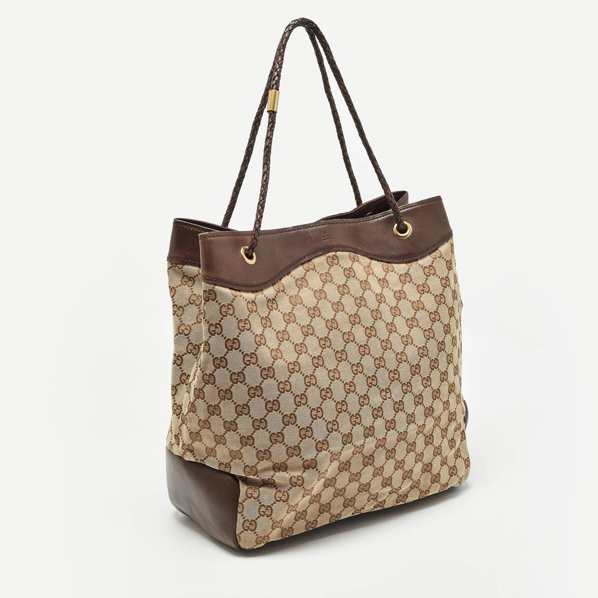 GUCCI Brown/Beige GG Canvas and Leather Gifford Tote