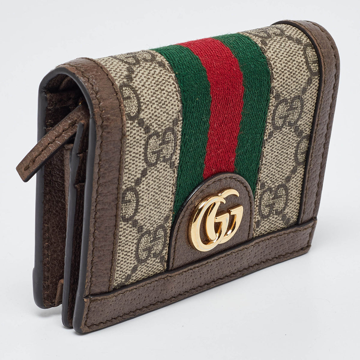 GUCCI Brown GG Supreme Canvas and Leather Web Ophidia Card Case
