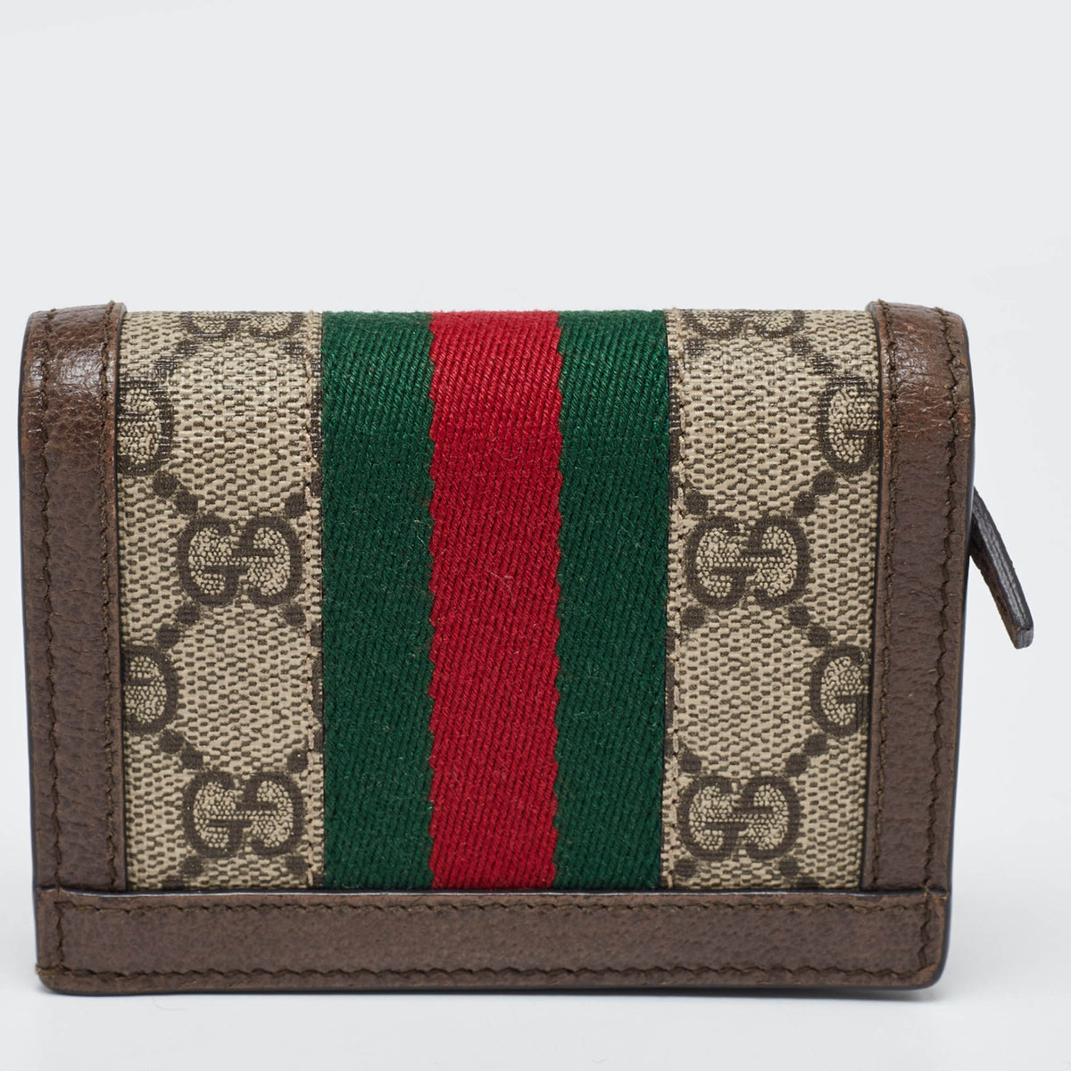 GUCCI Brown GG Supreme Canvas and Leather Web Ophidia Card Case
