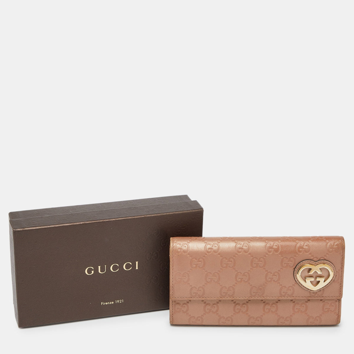 GUCCI Metallic Peach ssima Leather Flap Continental Wallet