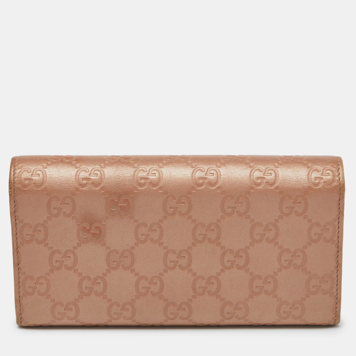 GUCCI Metallic Peach ssima Leather Flap Continental Wallet