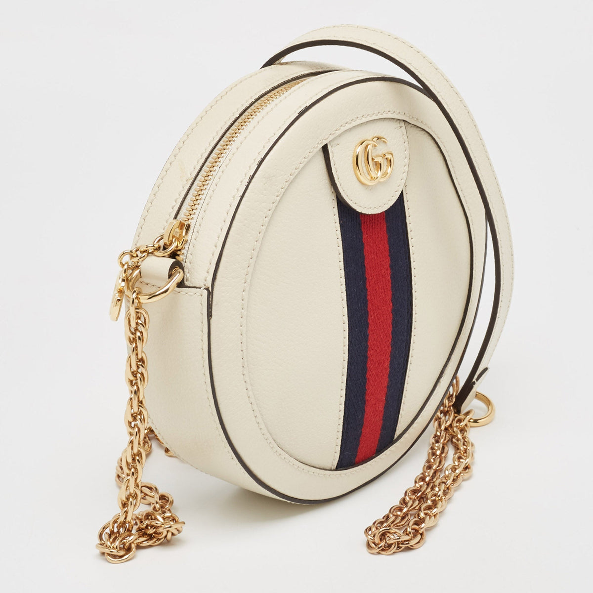 GUCCI White Leather Ophidia Round Crossbody Bag
