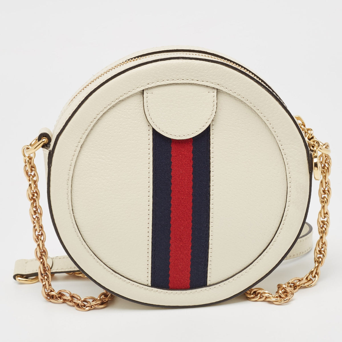 GUCCI White Leather Ophidia Round Crossbody Bag