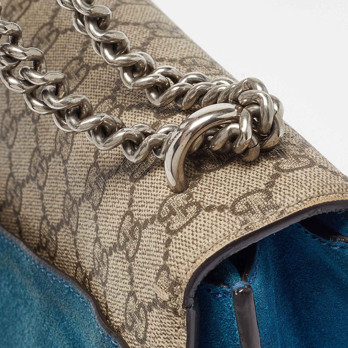 GUCCI Beige/Blue GG Supreme Canvas and Suede Medium Dionysus Shoulder Bag