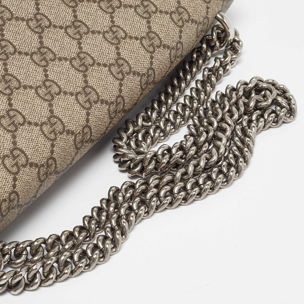 GUCCI Beige/Blue GG Supreme Canvas and Suede Medium Dionysus Shoulder Bag