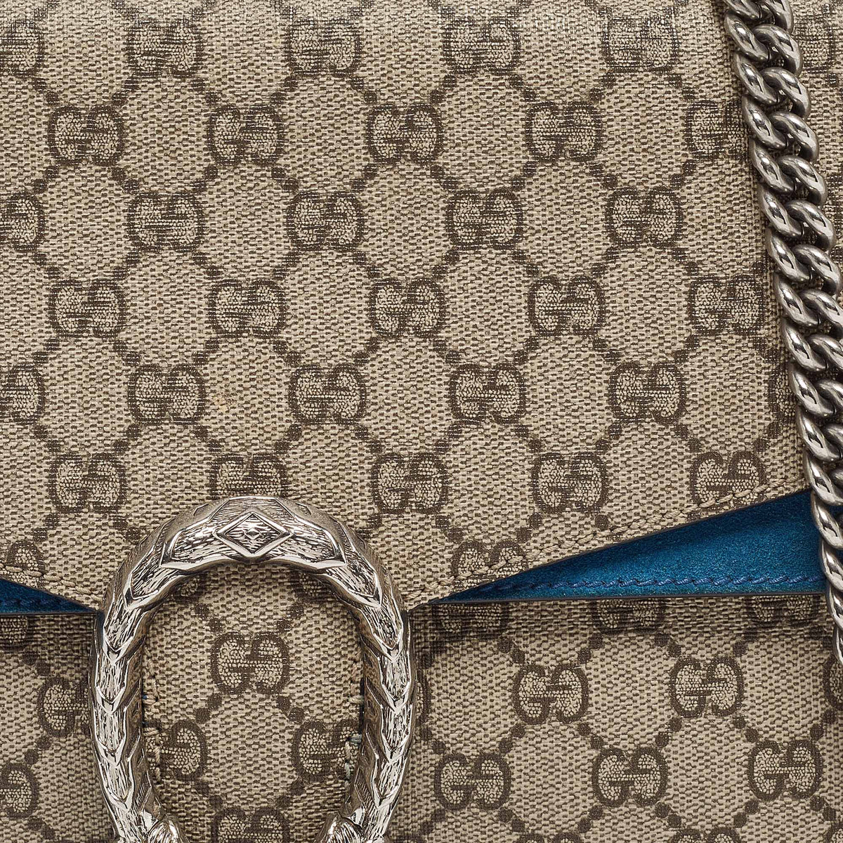 GUCCI Beige/Blue GG Supreme Canvas and Suede Medium Dionysus Shoulder Bag