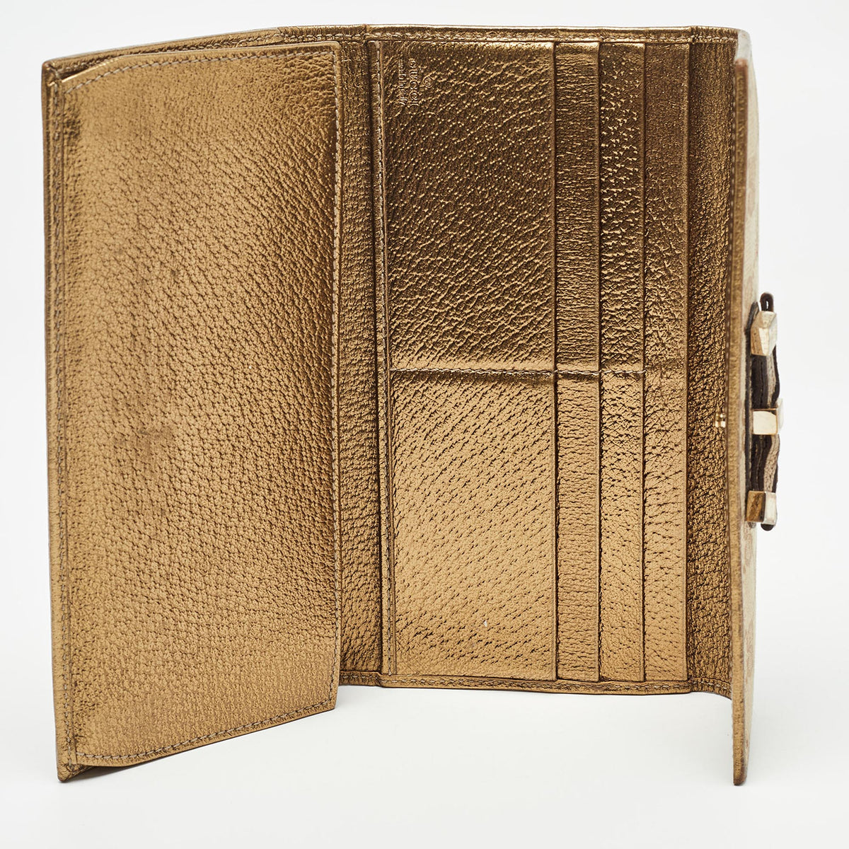 GUCCI Gold/Beige GG Canvas and Leather Princy Continental Wallet