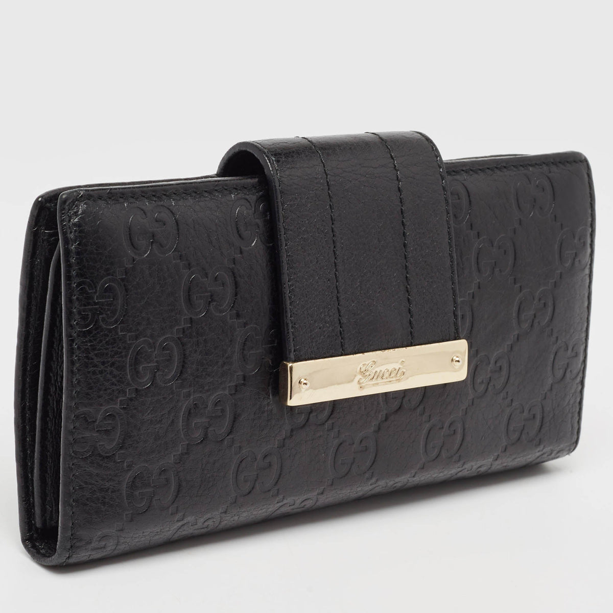 GUCCI Black ssima Leather Continental Wallet