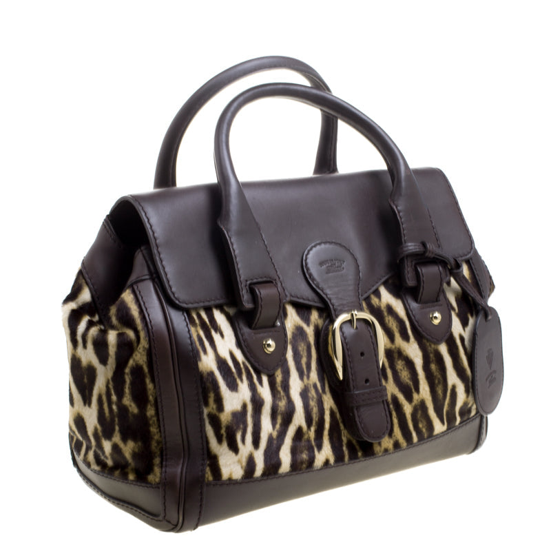 Gucci Dark Brown Animal Print Calf Hair and Leather Heritage Boston Bag