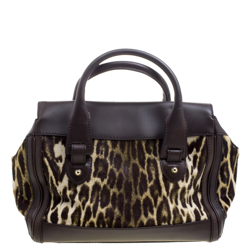 Gucci Dark Brown Animal Print Calf Hair and Leather Heritage Boston Bag