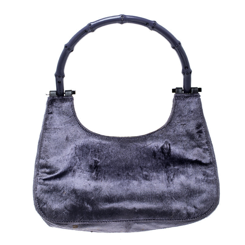 Gucci Purple Velvet Bamboo Top Handle Bag