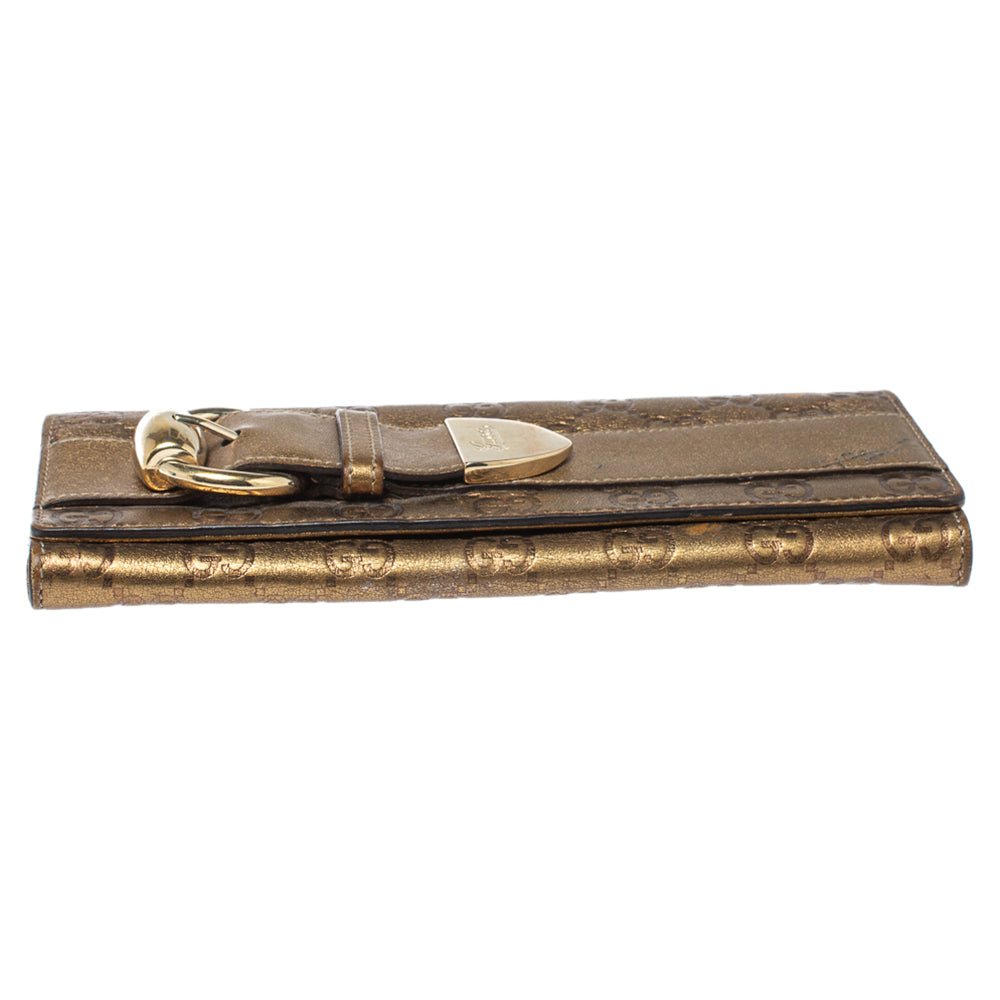 Gucci Gold Guccissima Leather Buckle Continental Wallet