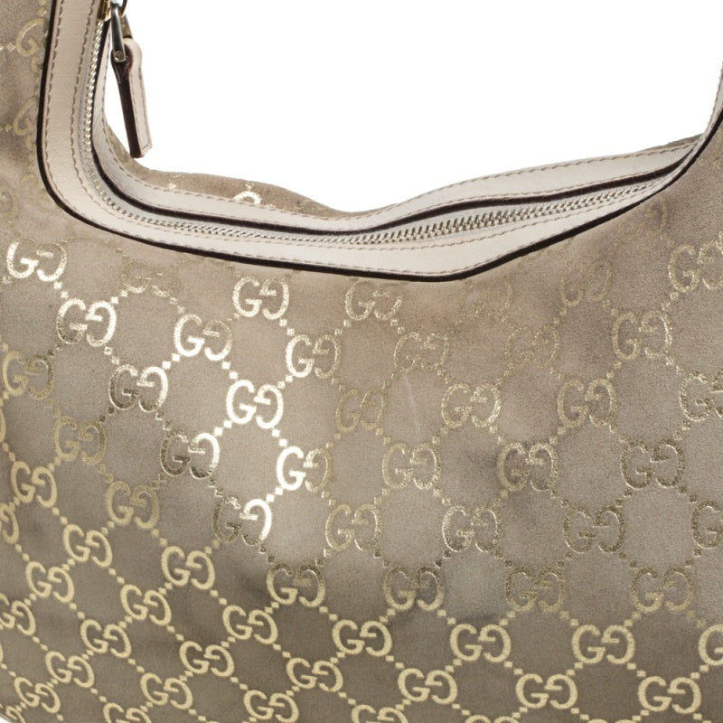 Gucci Beige GG Suede and Leather Charmy Hobo