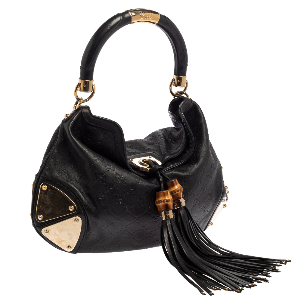 Gucci Black Guccissima Leather Medium Babouska Indy Hobo