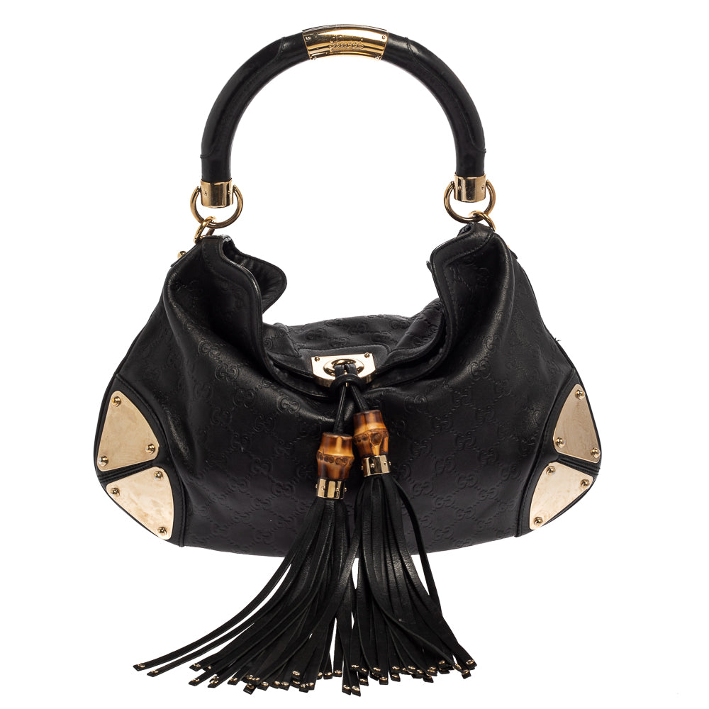 Gucci Black Guccissima Leather Medium Babouska Indy Hobo