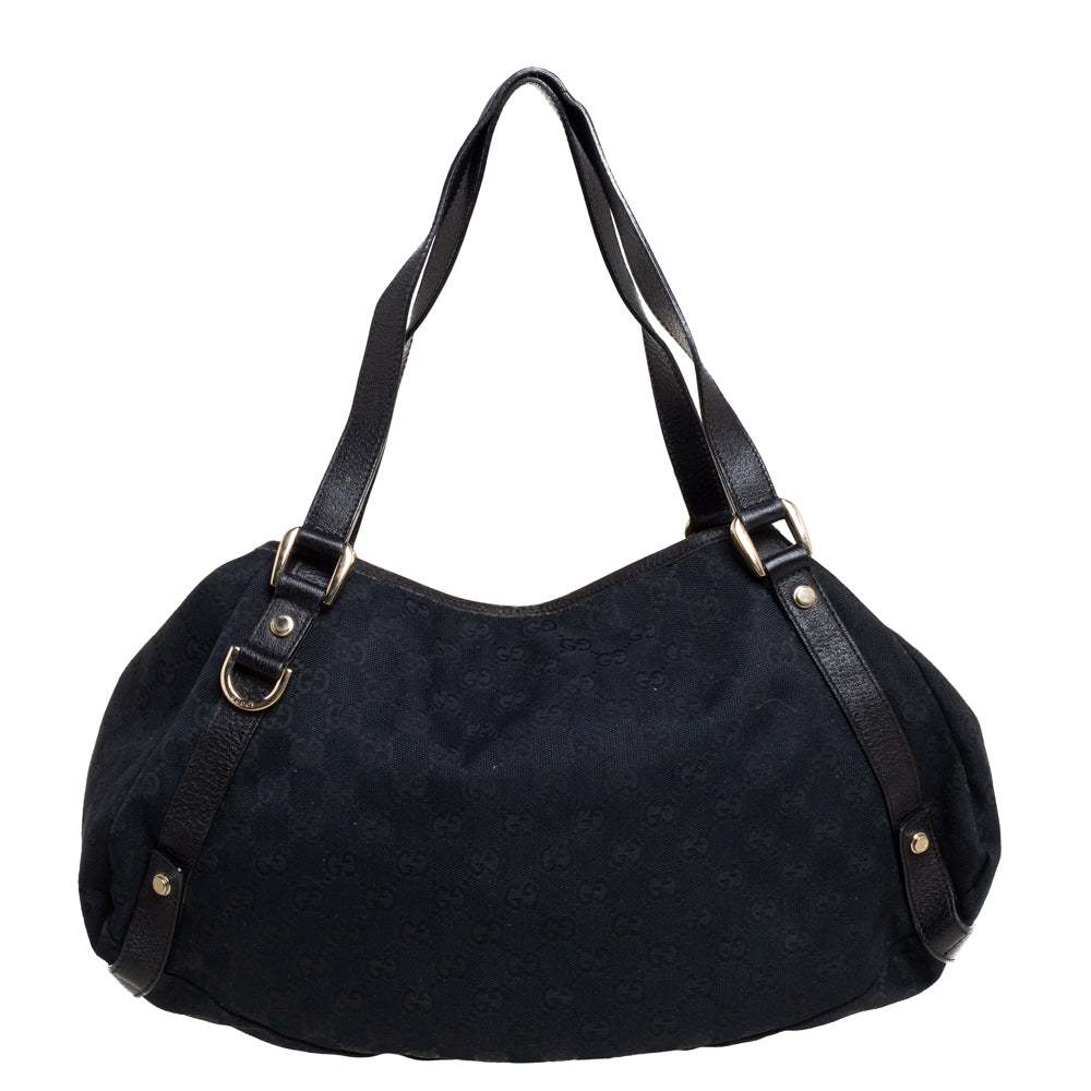 Gucci Black GG Canvas and Leather Abbey Hobo